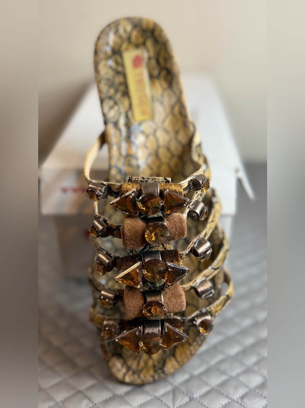 Two Lips Brown Jeweled Multi-Strap Slide
